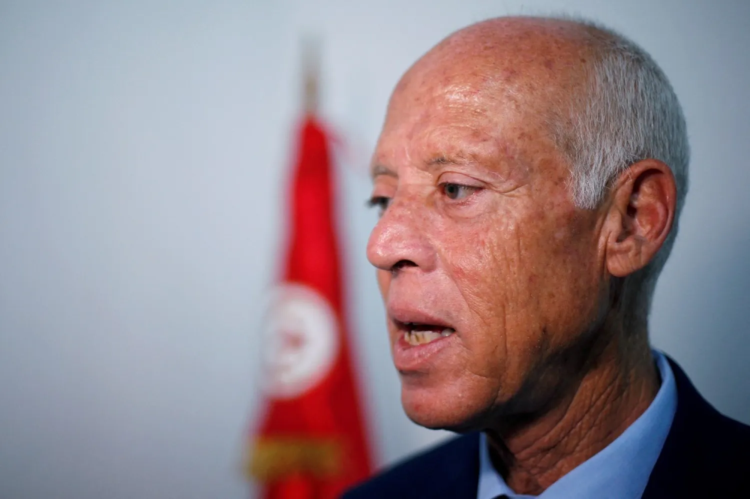 Tunisian then-presidential candidate Kais Saied speaks during an interview with Reuters in Tunis, Tunisia September 17, 2019. (Reuters)
