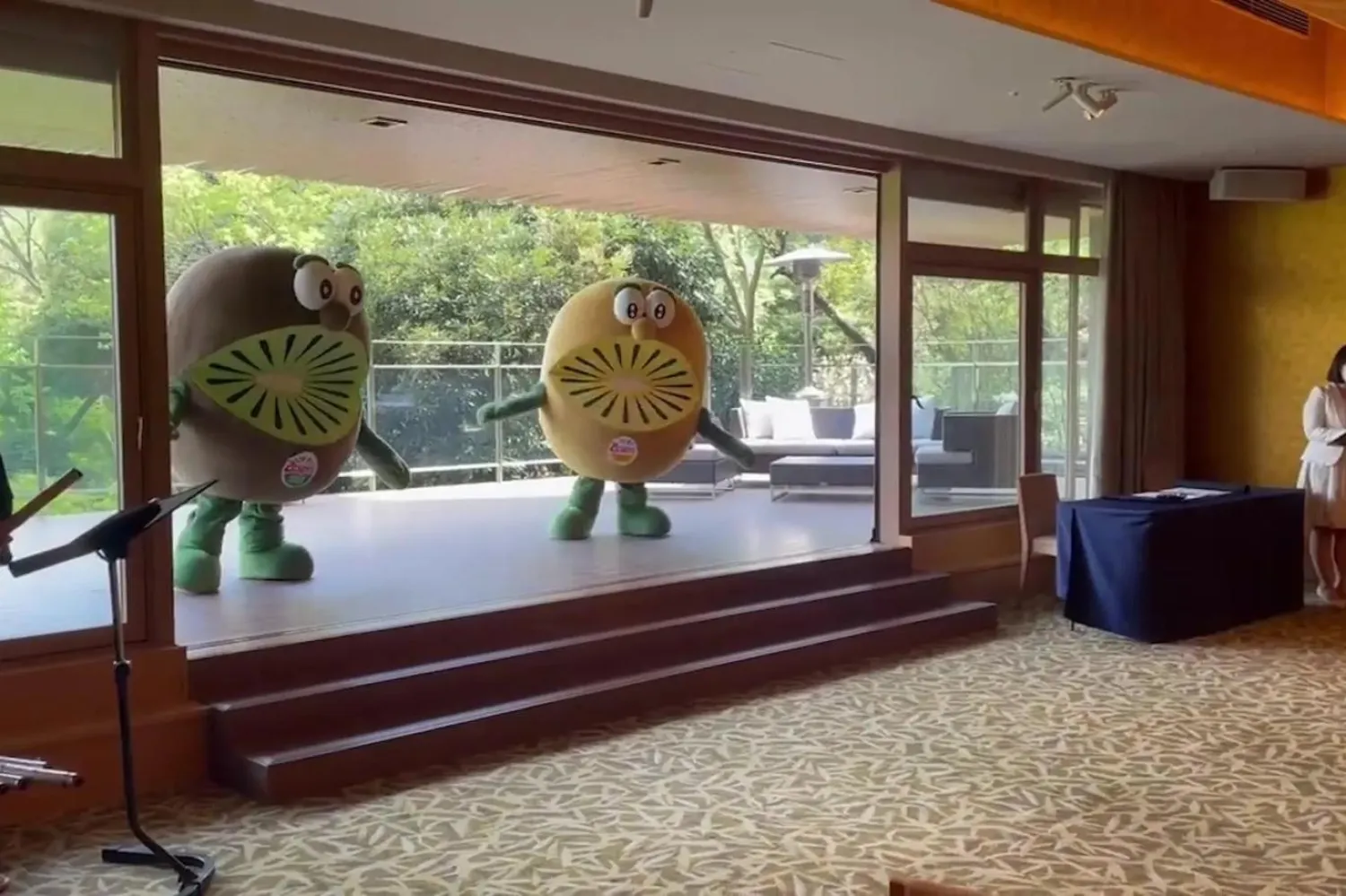 Yeni Zelanda'nın en büyük kivi ihracatçısı Zespri'ye ait maskotların dansı sosyal medyada gündem oldu (Twitter / @henrycooke)

