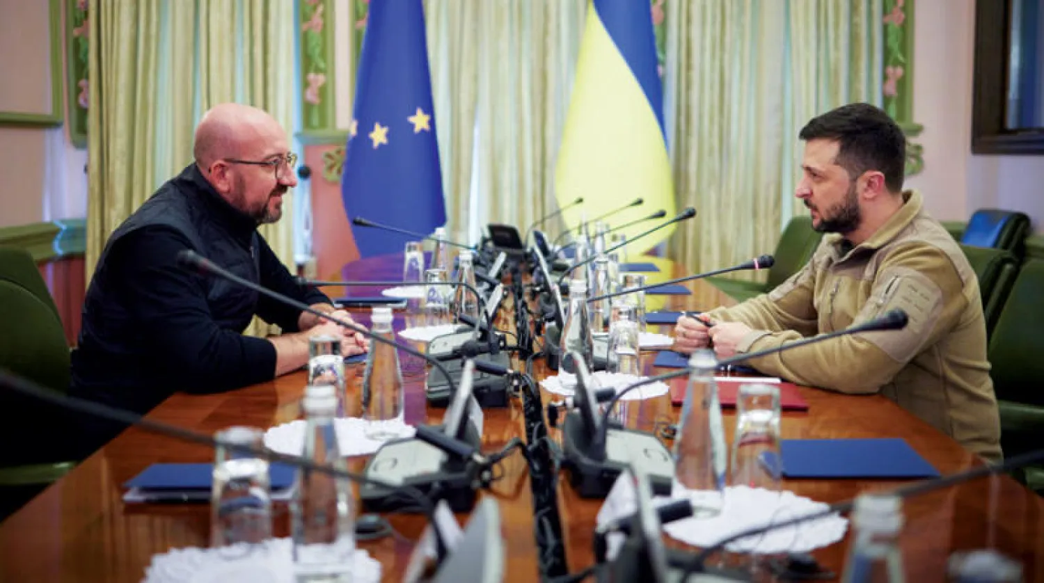 جانب من محادثات زيلينسكي وميشال في كييف الأربعاء (إ.ب.أ)