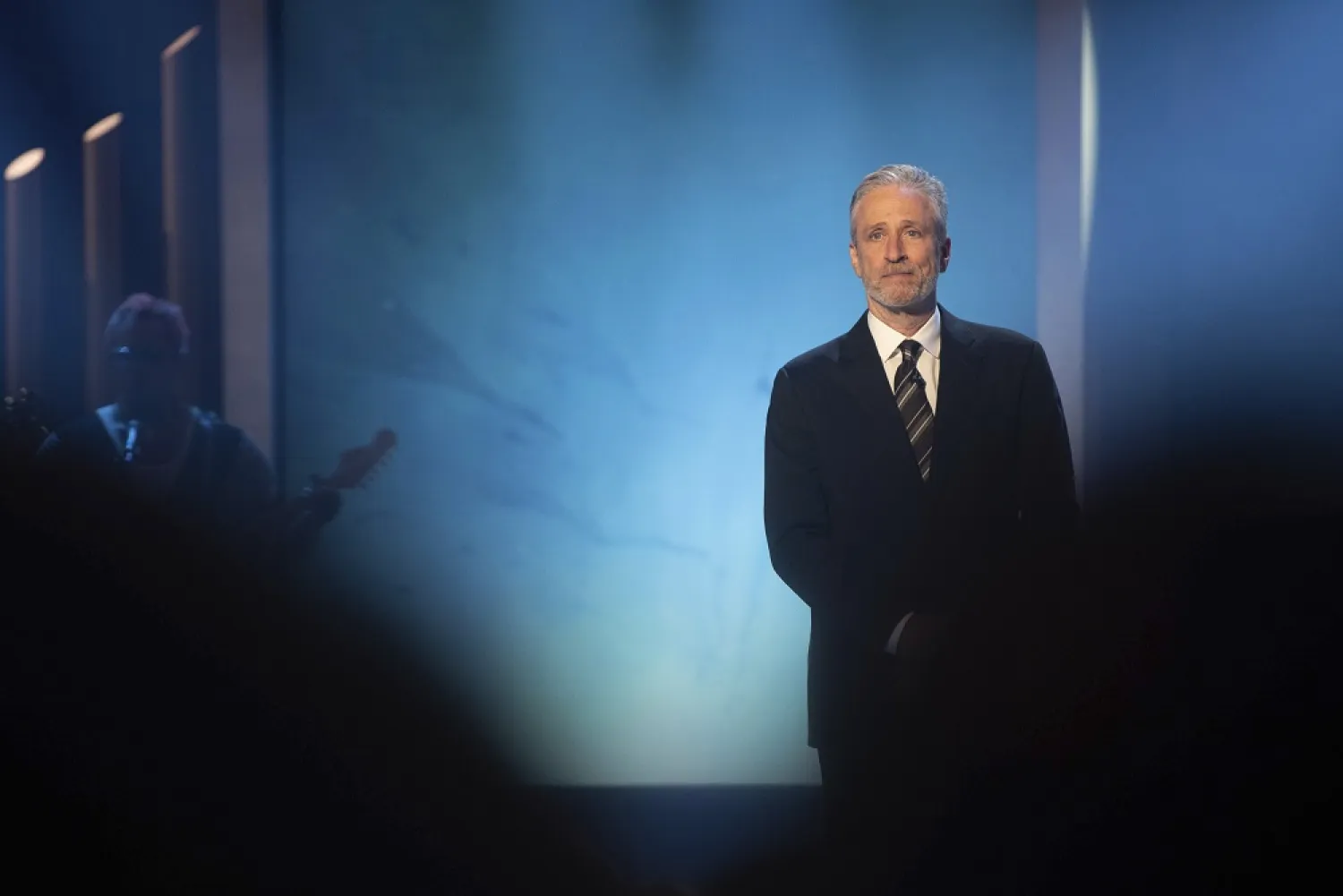 Mark Twain Prize recipient Jon Stewart is introduced at the start of the 23rd annual Mark Twain Prize for American Humor at the Kennedy Center for the Performing Arts on Sunday, April 24, 2022, in Washington. (AP)