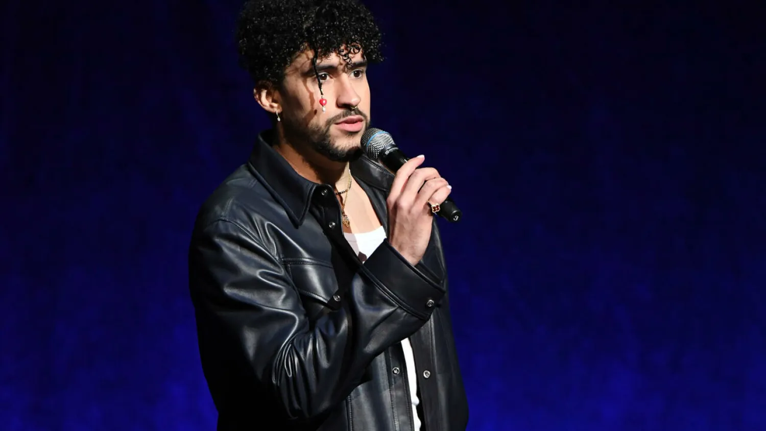 Puerto Rican rapper Benito Antonio Martinez Ocasio, aka Bad Bunny, appeared on stage at CinemaCon VALERIE MACON AFP
