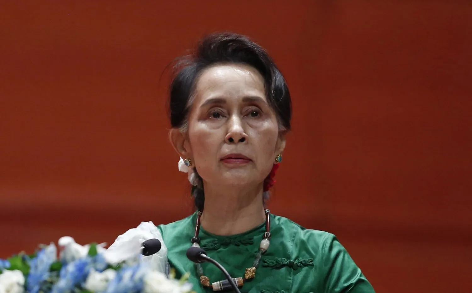 Myanmar's State Counselor Aung San Suu Kyi speaks during the closing ceremony of the third session of the "Union Peace Conference - 21st century Panglong" in Naypyitaw, Myanmar, 16 July 2018. (EPA)