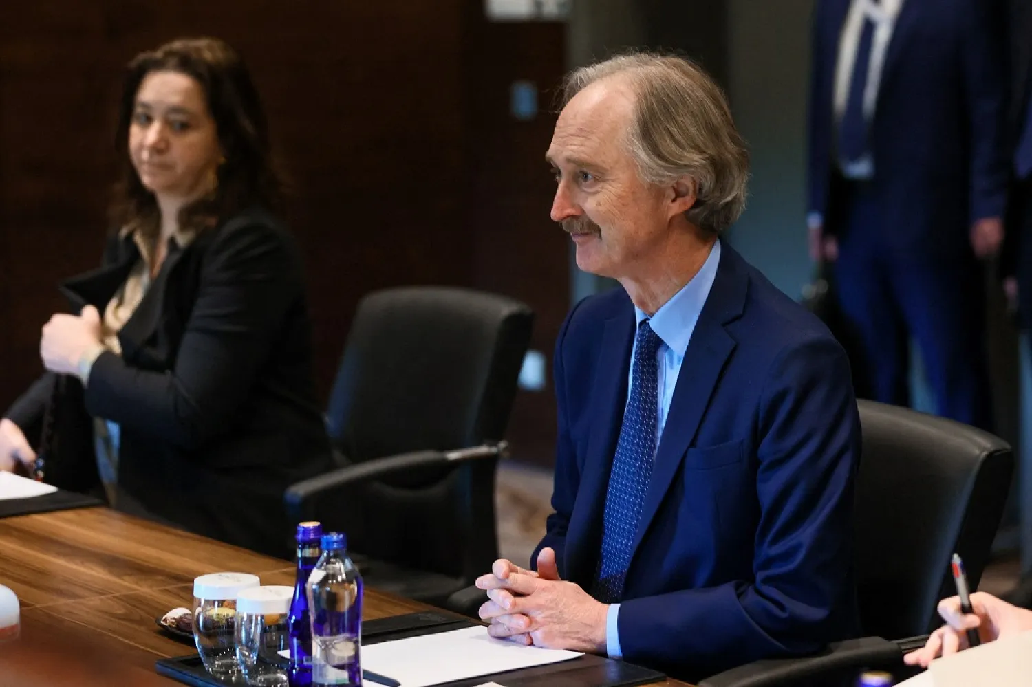 UN Special Envoy for Syria Geir Pedersen attends a meeting with Russian Foreign Minister Sergei Lavrov in Antalya, Turkey March 10, 2022. (Russian Foreign Ministry/Handout via Reuters)