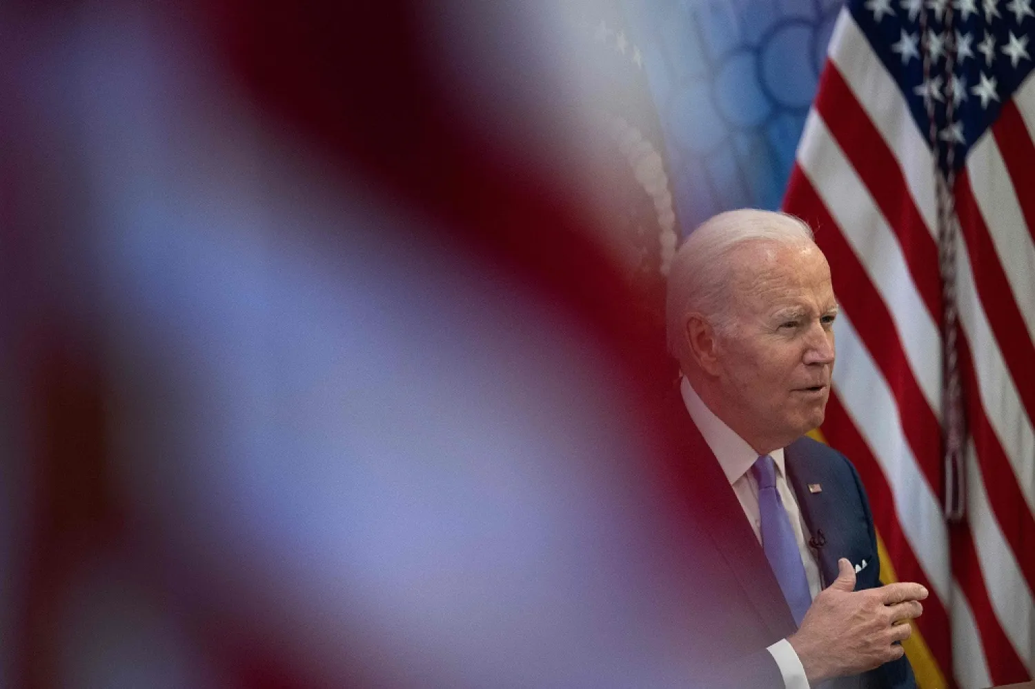 US President Joe Biden meets with small business owners to discuss the small businesses boom, at the White House in Washington, DC, on April 28, 2022. (AFP)