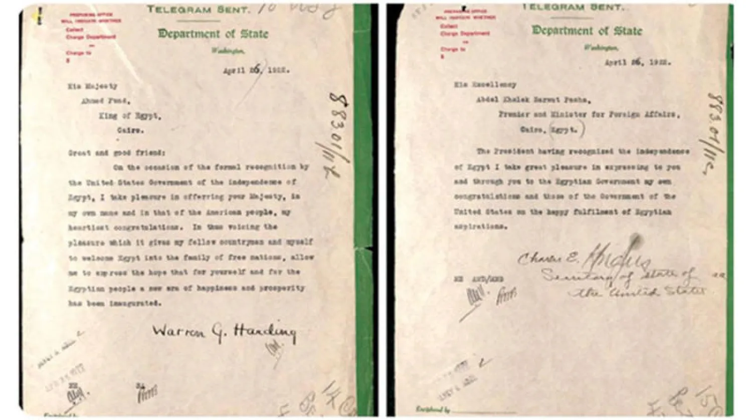 صورة الوثيقة التي أهداها وزير الخارجية الأميركي لنظيره المصري بمناسبة 100 عام على العلاقات الدبلوماسية