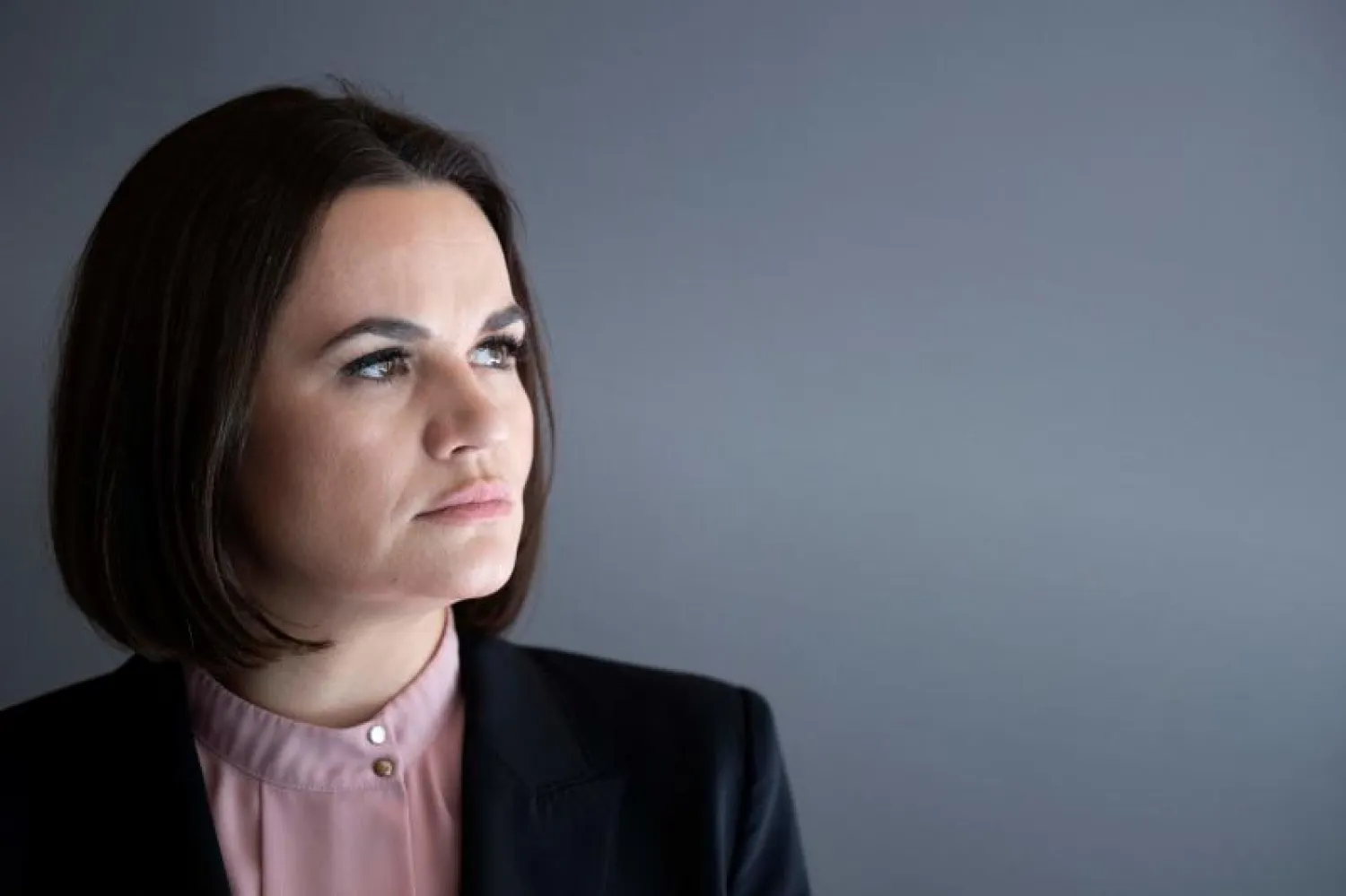 زعيمة المعارضة البيلاروسية سفيتلانا تيخانوفسكايا في واشنطن (أ.ف.ب)