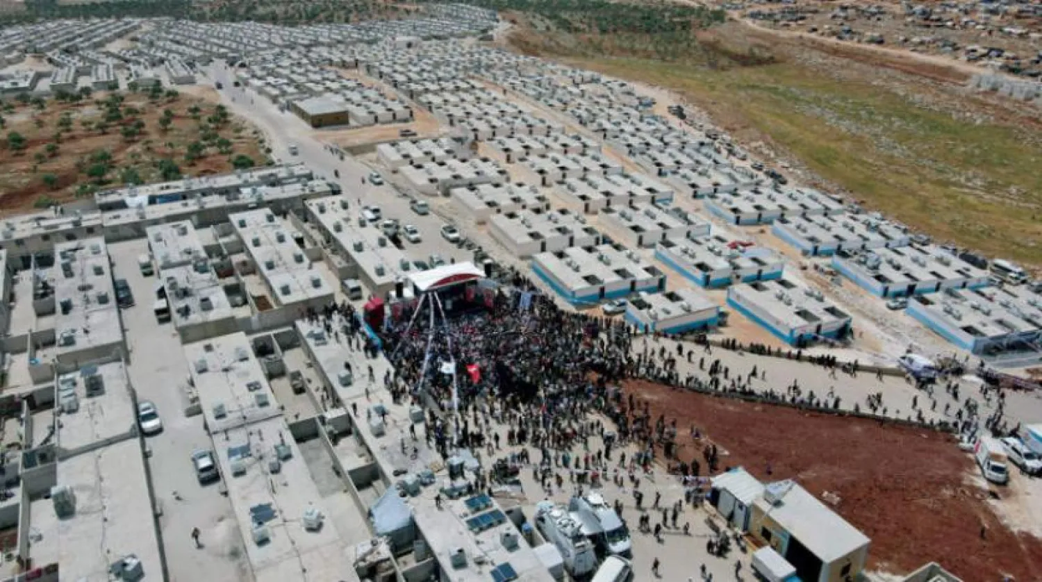 An aerial photo taken during the Turkish interior minister's inauguration of a compound for displaced Syrians in Idlib governorate (AFP)
