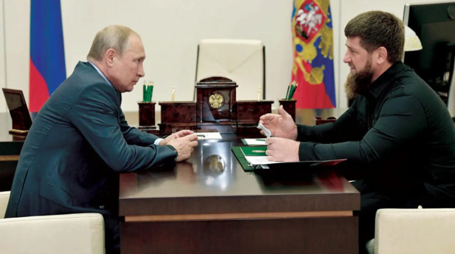 قديروف وبوتين في مقر الإقامة الحكومي في نوفو أوغاريوفو خارج موسكو عام 2019 (أ.ف.ب)