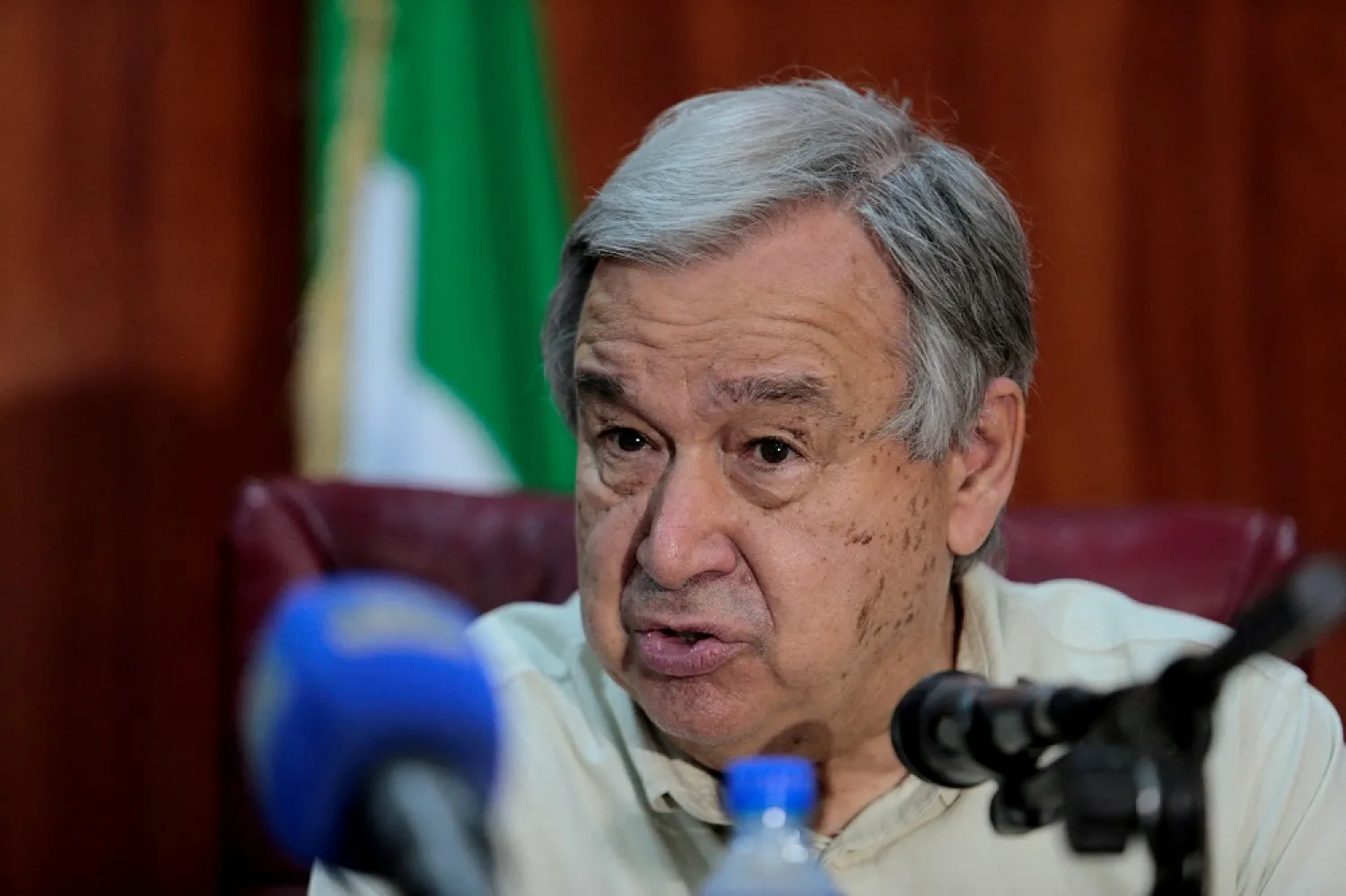 United Nations Secretary-General, Antonio Guterres speaks during a courtesy visit to Borno State Governor Babagana Zulum in Maiduguri, Nigeria, May 3, 2022. (Reuters)