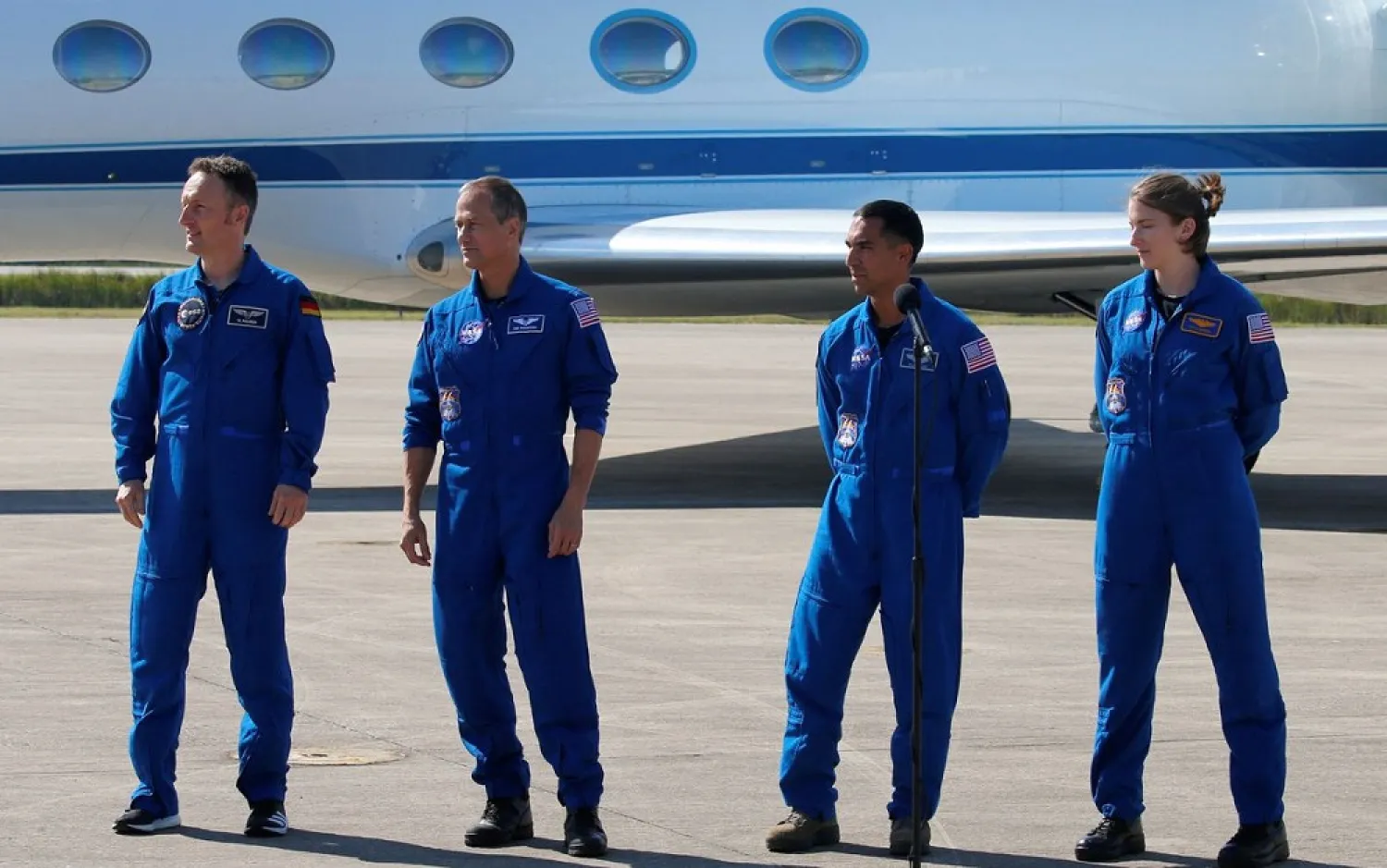 NASA's Raja Chari, Tom Marshburn, Kayla Barron and Matthias Maurer, a German with the European Space Agency (ESA), arrive prior to their voyage to the International Space Station on a SpaceX Falcon 9 rocket, at Cape Canaveral, Florida, US, October 26, 2021. (Reuters)