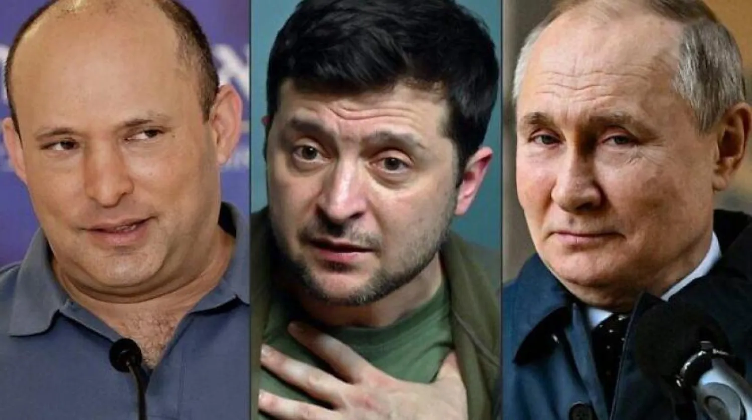 Naftali Bennett (solda), Vladimir Zelenskiy (ortada) ve Vladimir Putin (AFP)