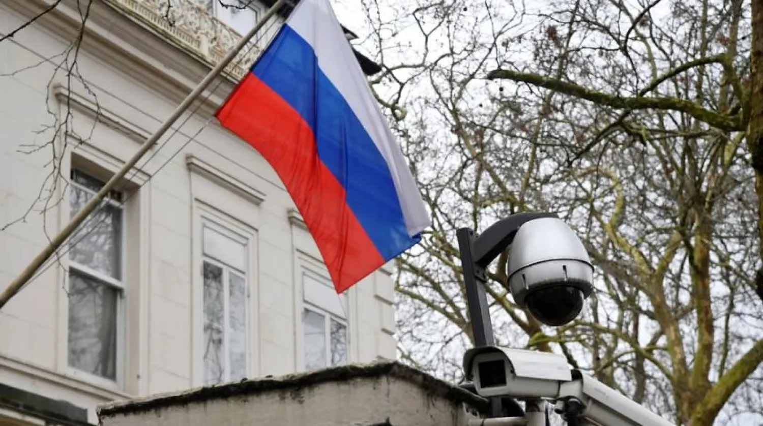 A flag flies outside the consular section of Russia's Embassy in London, Britain, March 20, 2018. (Reuters)

