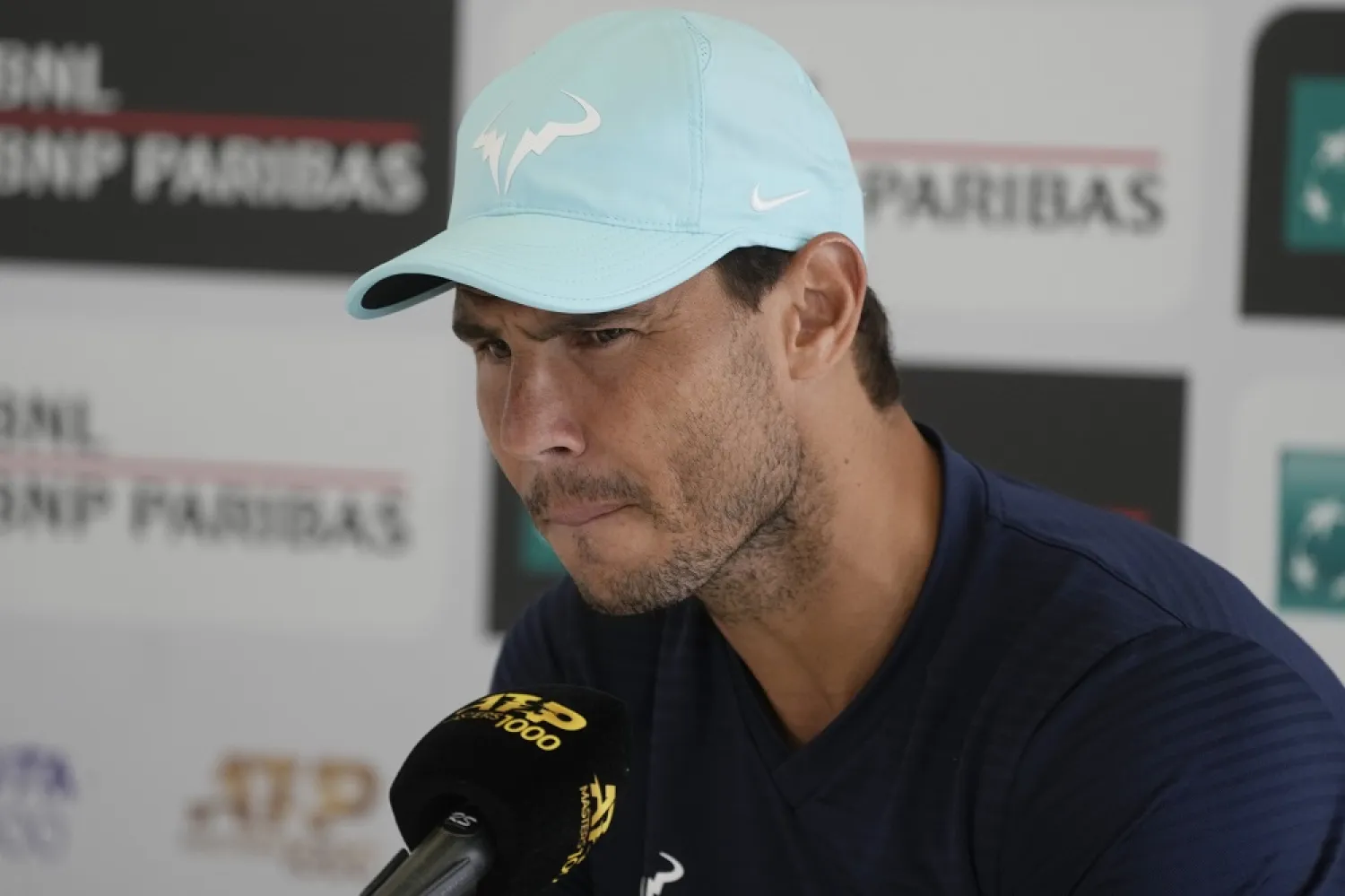 Spain's Rafael Nadal talks to journalists during a press conference at the Italian Open tennis tournament, in Rome, Monday, May 9, 2022. (AP)
