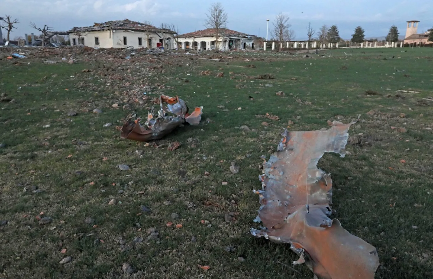A partial view shows debris following an overnight attack in Erbil, the capital of the northern Iraqi Kurdish autonomous region, on March 13, 2022. (AFP)