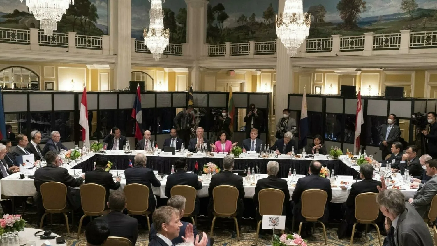 US Commerce Secretary Gina Raimondo (center) addresses Southeast Asian leaders in Washington at a forum of the US-ASEAN Business Council Jose Luis Magana AFP
