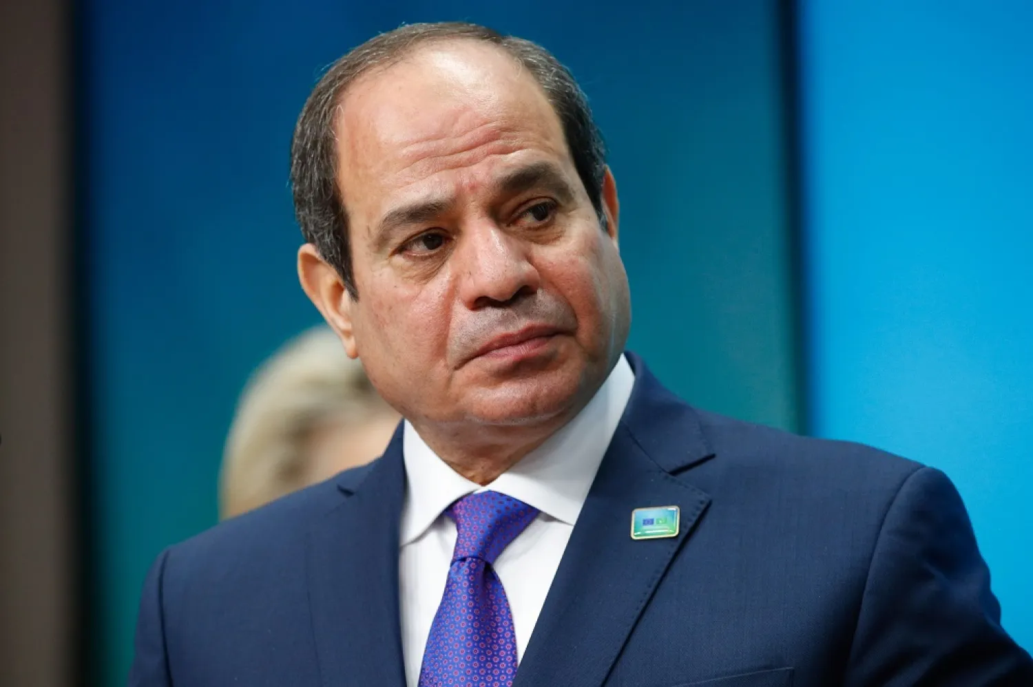 Egyptian President Abdul Fattah al-Sisi gives a statement about Covid-19 vaccination during an European Union - African Union summit in Brussels, Belgium, 18 February 2022. (EPA)