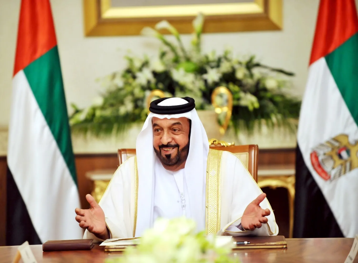 An undated handout photo made available by the official Emirati News Agency (WAM) on 13 May 2022 shows the late President Sheikh Khalifa bin Zayed Al Nahyan. (WAM)
