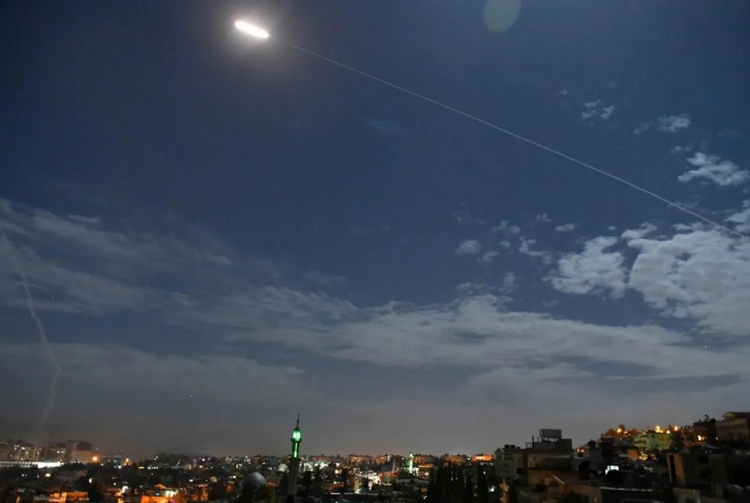 A file photo shows Syrian air defense batteries responding to Israeli missiles targeting Damascus. (AFP)