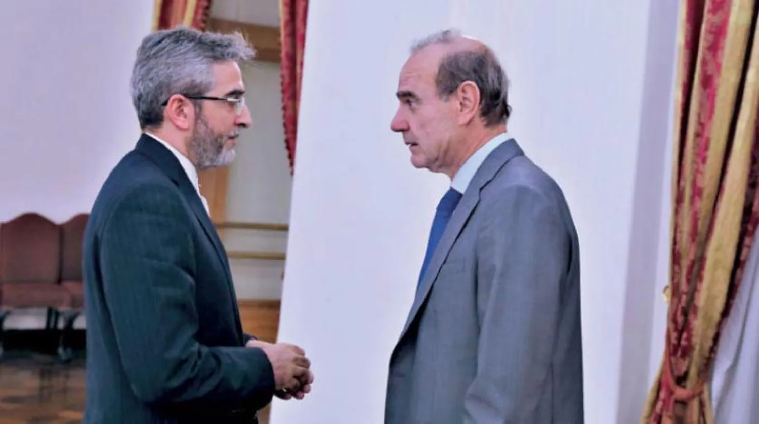 گزشتہ مارچ میں ویانا مذاکرات میں اینریک مورا اور علی باقری کو دیکھا جا سکتا ہے (ای پی اے)