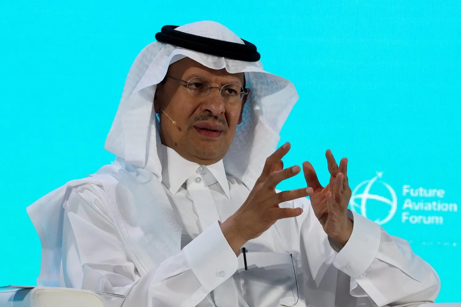 Saudi Arabia's Energy Minister, Prince Abdulaziz bin Salman, speaks during the Future Aviation Forum in Riyadh, Saudi Arabia, May 9, 2022. (Reuters)
