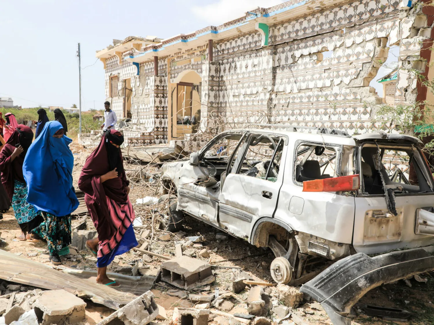 A house destroyed when Al-Shabaab militants attacked a police station on the outskirts of Mogadishu, Somalia in February 2022 Hassan Ali Elmi AFP/File
