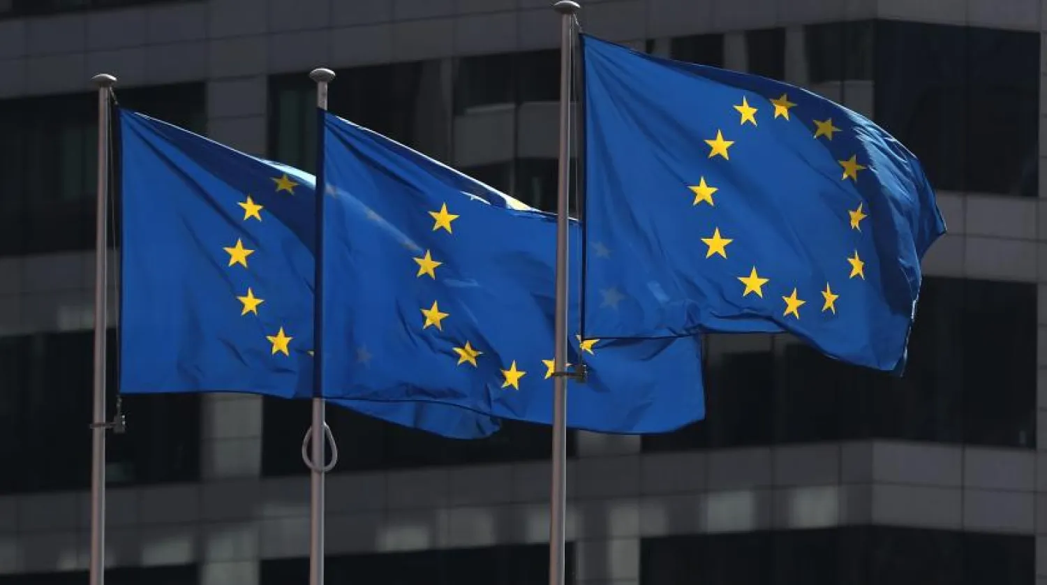 European Union flags fly outside the European Commission headquarters in Brussels, Belgium, April 10, 2019. (Reuters)