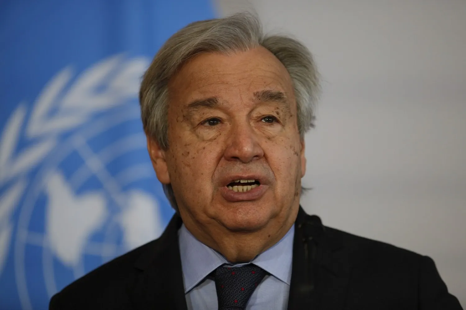 Secretary-General of the United Nations, Antonio Guterres, addresses the media during a joint press conference with the President of Austria, Alexander Van der Bellen, in Vienna, Austria, Wednesday, May 11, 2022. (AP)