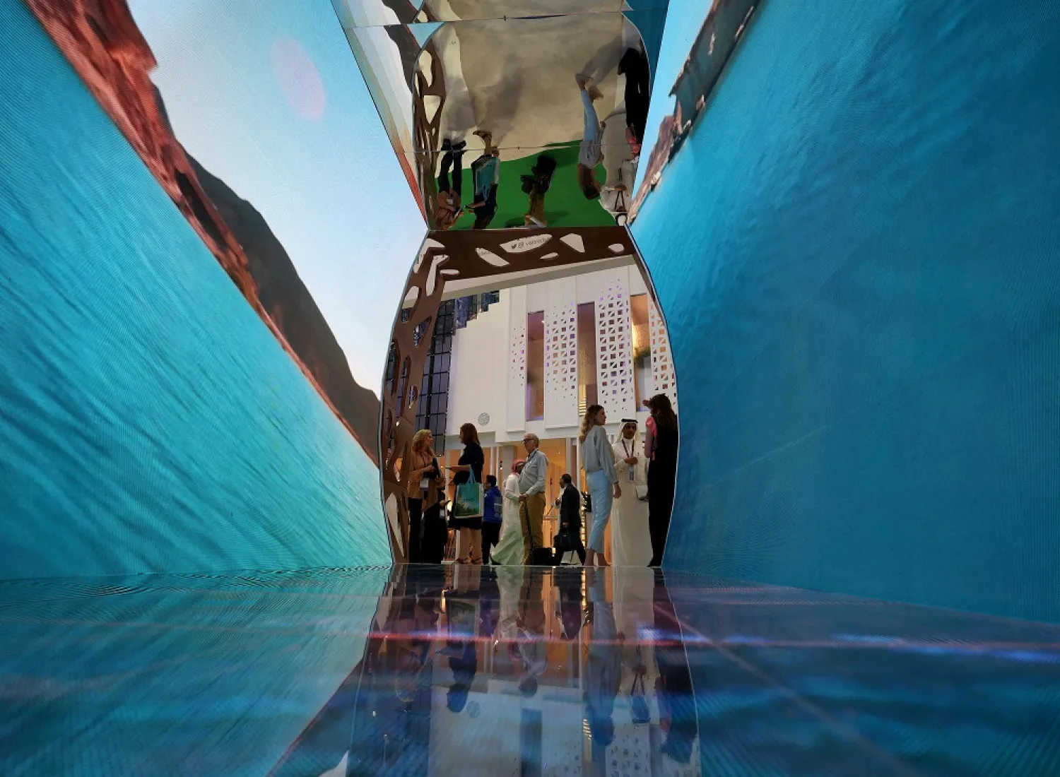 A picture shows the Saudi pavilion during the Arabian Travel Market, the Middle East's largest travel and tourism exhibition, in Dubai on May 10, 2022. (AFP)