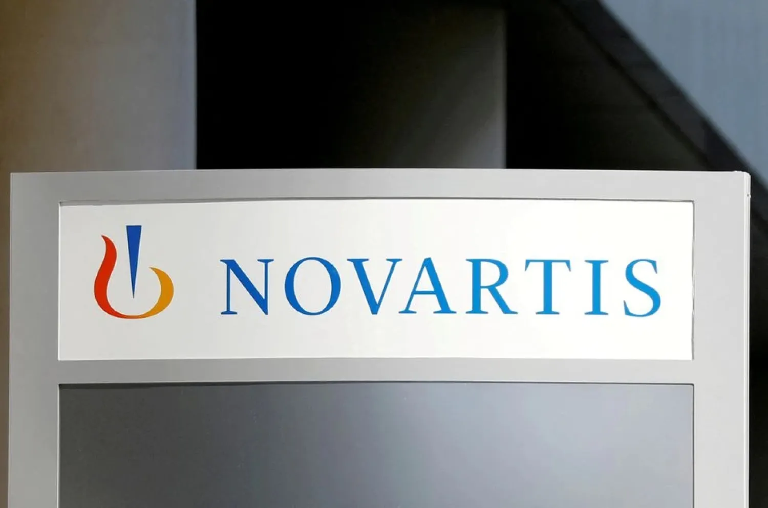 The logo of Swiss drugmaker Novartis is pictured at the French company's headquarters in Rueil-Malmaison near Paris, France, April 22, 2020. (Reuters)