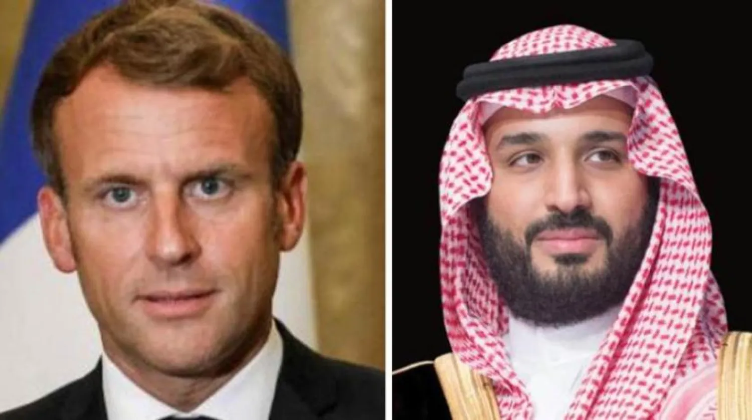 Crown Prince Mohammed bin Salman (SPA) and French President Macron (AFP).