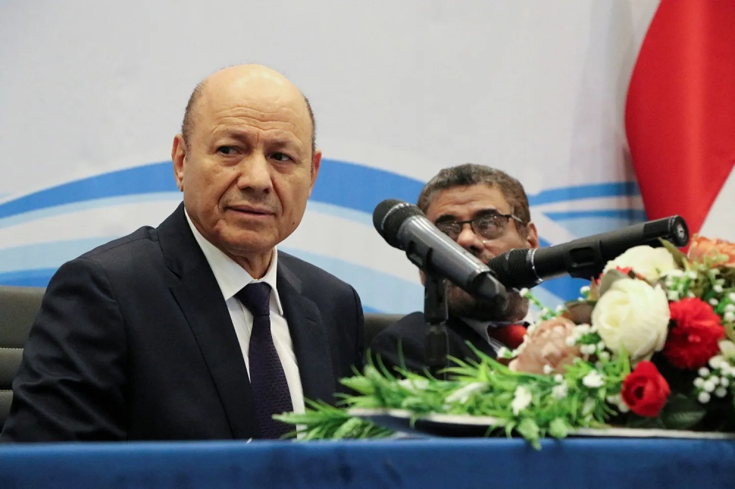 The head of Yemen's Presidential Leadership Council Dr. Rashad Al-Alimi looks on during a session of the Yemeni parliament during which he and members of the presidential council took the oath in Aden, Yemen April 19, 2022. (Reuters)
