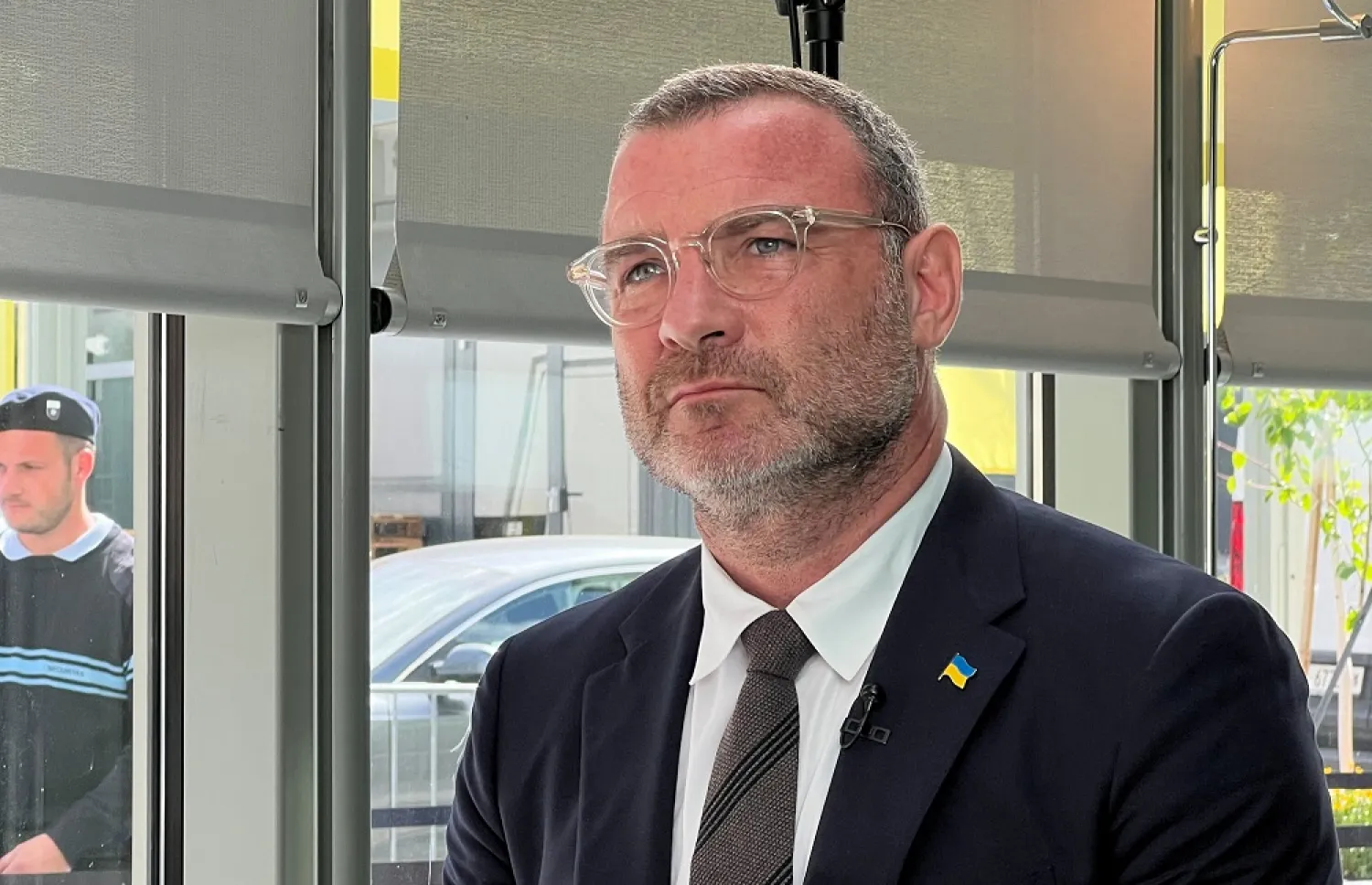 Actor Liev Schreiber looks on during an interview at Ukraine House in Davos, Switzerland May 23, 2022. (Reuters)