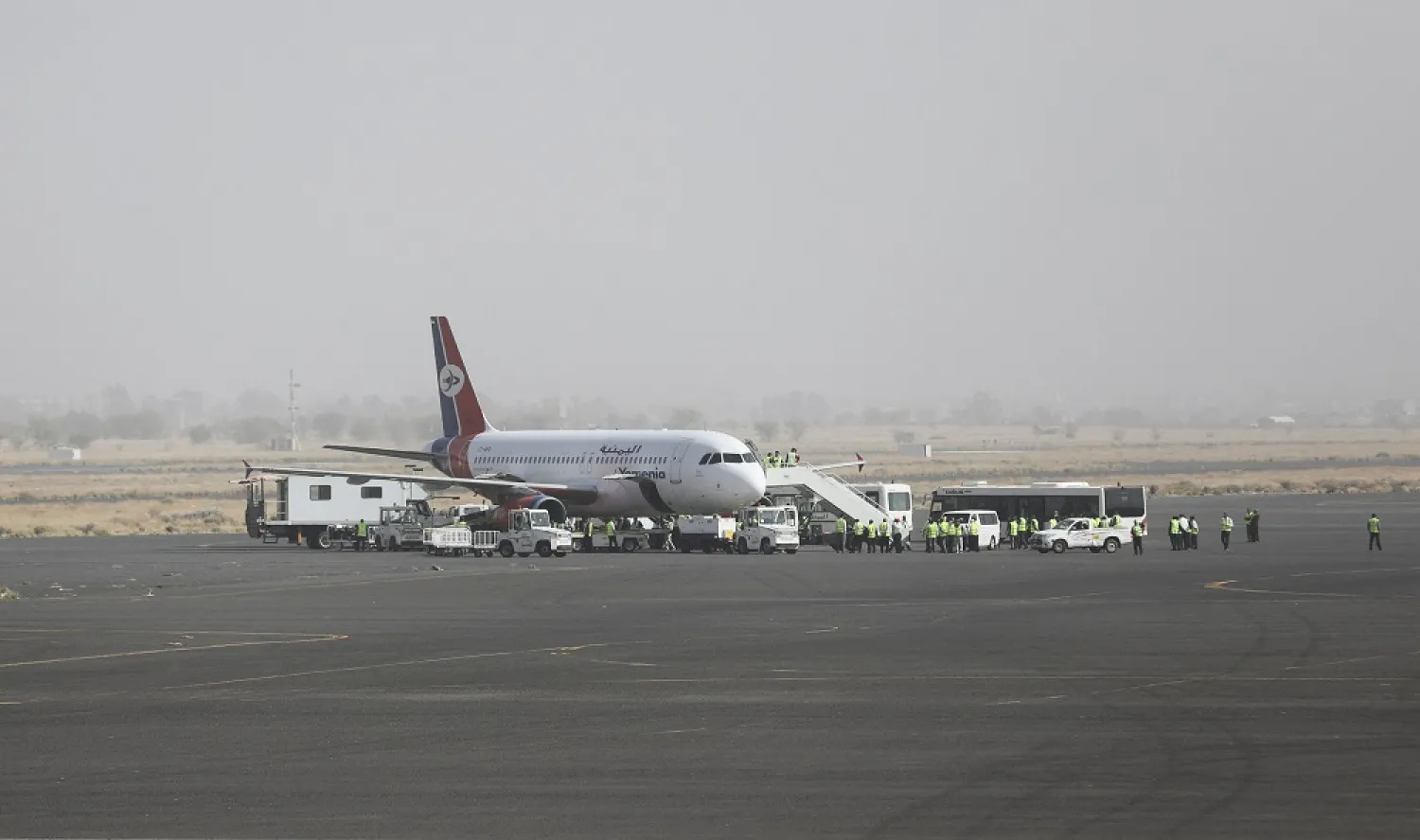 A Yemen Airways is prepared for departure at Sanaa Airport as the first commercial flight from the airport in around six years, in Sanaa, Yemen May 16, 2022. (Reuters)