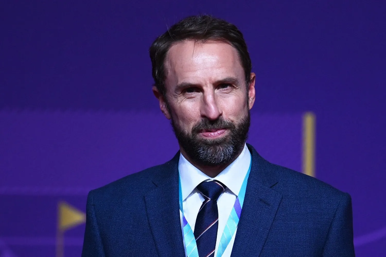England's coach Gareth Southgate arrives for the draw for the 2022 World Cup in Qatar at the Doha Exhibition and Convention Center on April 1, 2022. (AFP) 