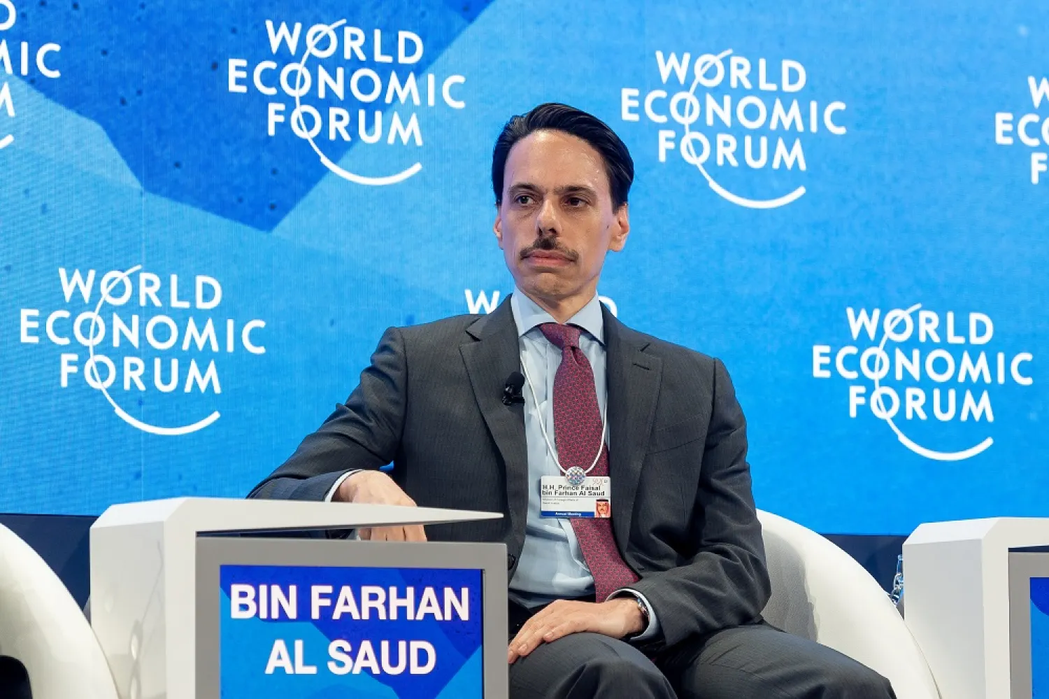 24 May 2022, Switzerland, Davos: Prince Faisal bin Farhan bin Adbullah, Minister of Foreign Affairs of Saudi Arabia, attends the "Geopolitical Outlook" session at the World Economic Forum Annual Meeting in Davos-Klosters. (World Economic Forum/dpa)