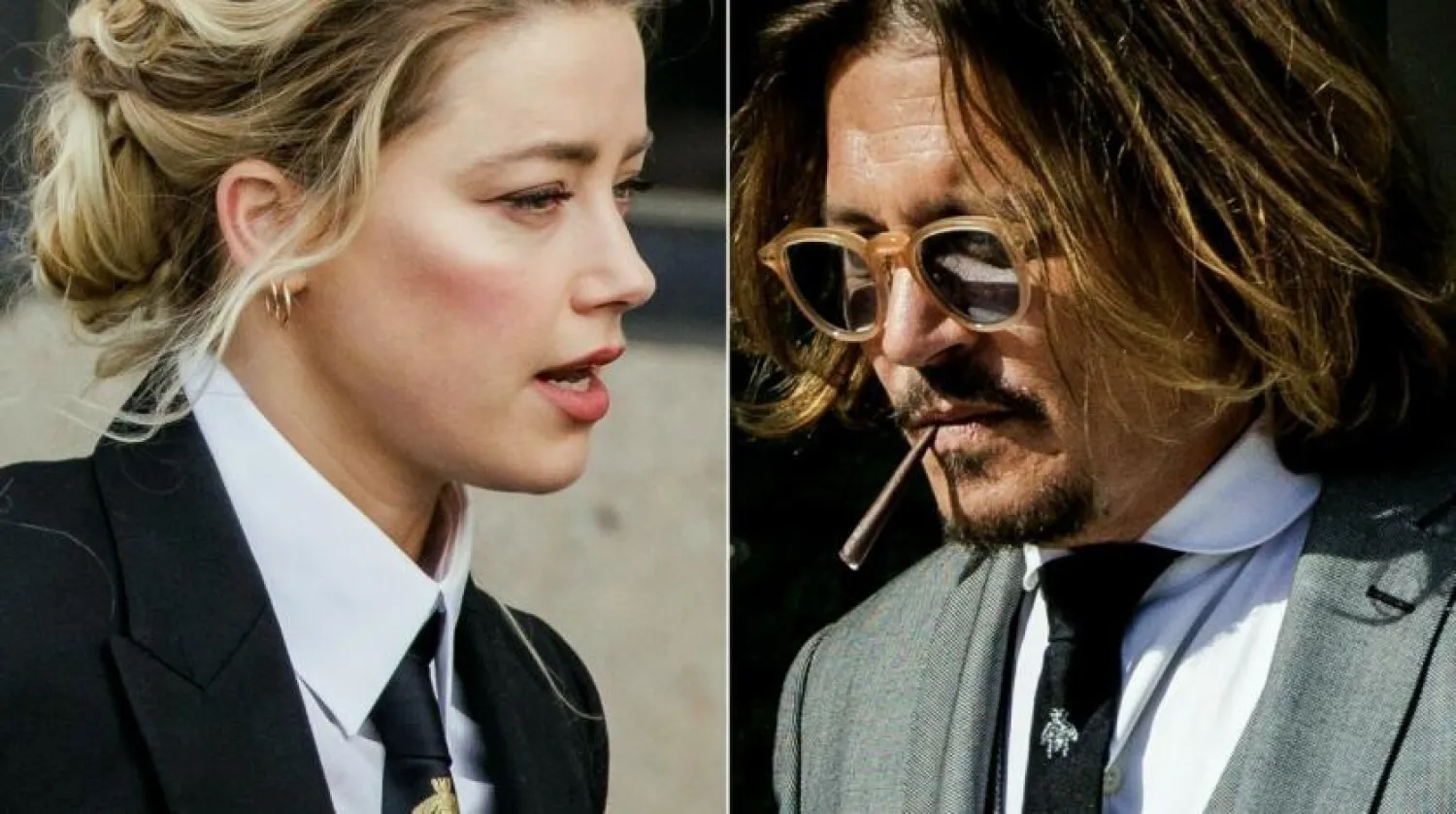 Actress Amber Heard and her ex-husband Johnny Depp are seen in pictures taken at the entrance of the court in Fairfax, close to Washington Samuel Corum AFP/File
