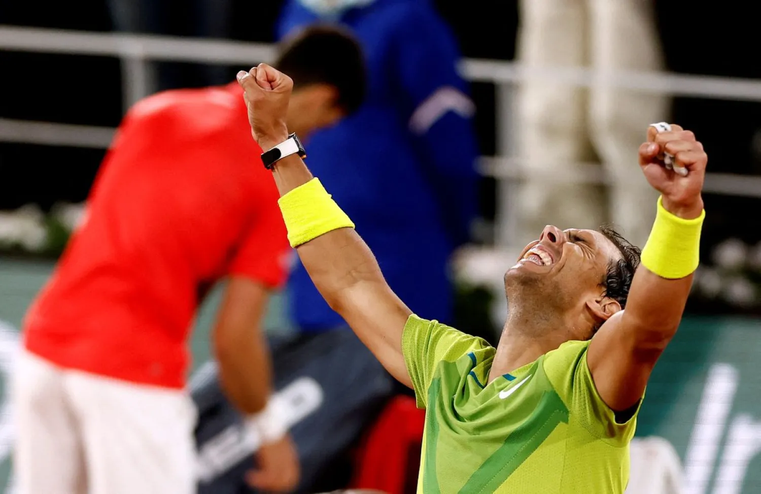 Rafael Nadal celebrates winning his quarter-final. Reuters
