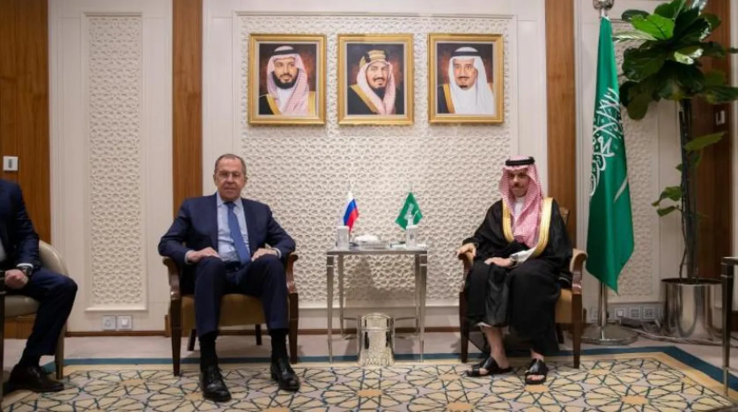 Saudi Foreign Minister Prince Faisal bin Farhan meets with his Russian counterpart, Sergei Lavrov, in Riyadh. SPA
