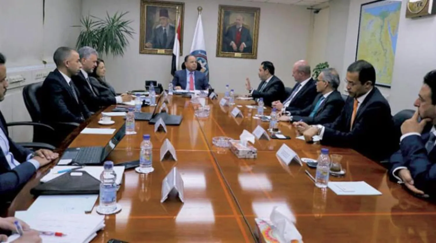Egyptian Finance Minister during his meeting with a delegation from the First Abu Dhabi Bank on Monday, May 30, 2022. (Asharq Al-Awsat) 
