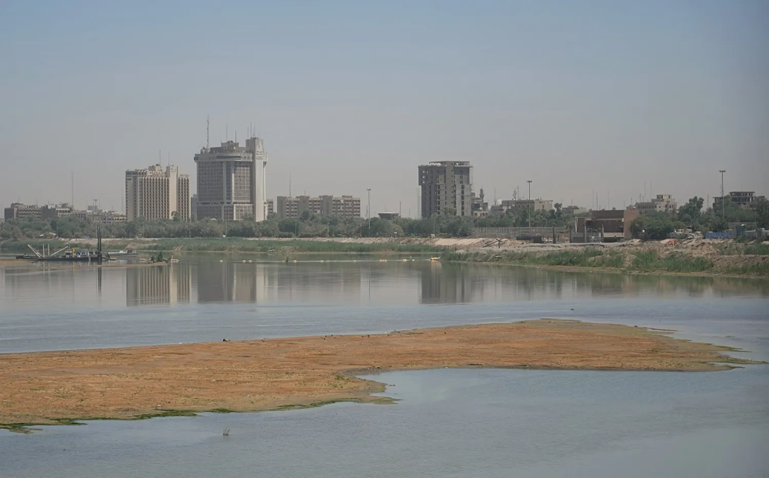 Significantly lower water levels are seen on the Tigris River, in Baghdad, Iraq, Saturday, May 28, 2022. (AP)