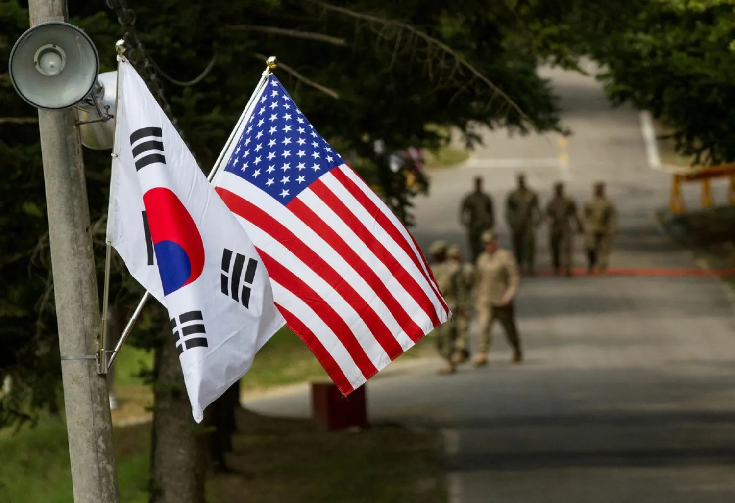 The South Korean and American flags fly next to each other at Yongin, South Korea, August 23, 2016. (US Army/Handout via Reuters)