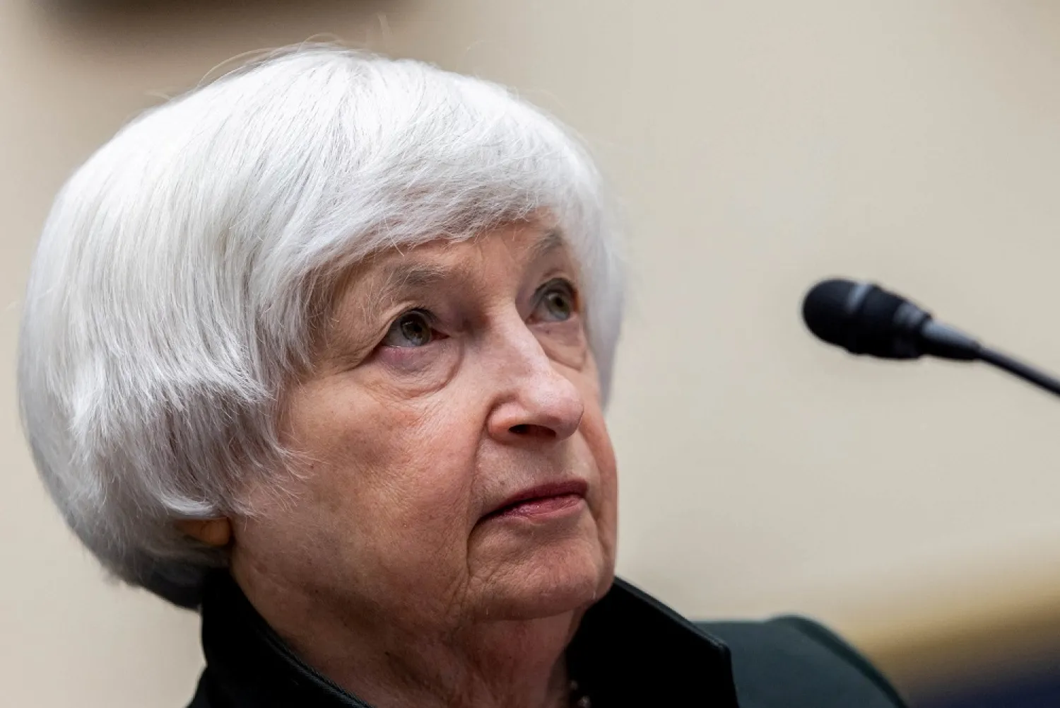 US Treasury Secretary Janet Yellen looks on during a US House Committee on Financial Services hearing on the Annual Report of the Financial Stability Oversight Council, on Capitol Hill in Washington, DC, US May 12, 2022. (Reuters)