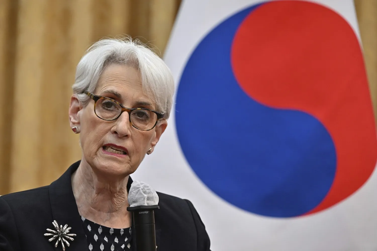 US Deputy Secretary of State Wendy Sherman speaks to media after a meeting with South Korea's First Vice Foreign Minister Cho Hyun-dong at the Foreign Ministry in Seoul Tuesday, June 7, 2022. (AP) 