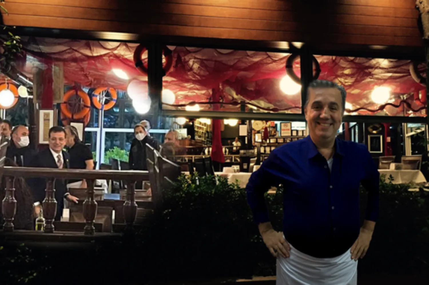 Balıkçı Kahraman isimli restoran ocak ayındaki en karlı günde İmamoğlu'nun ziyaretiyle gündeme geldi. Uzun yıllardır yerli yabancı pek çok misafirin ağırlandığı mekan özellikle kalkanları ile biliniyor / Kolaj: Independent Türkçe

