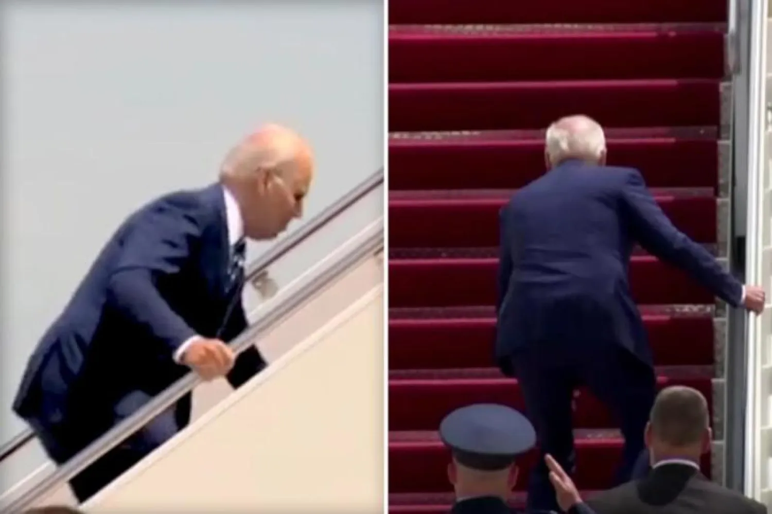 الرئيس الأميركي جو بايدن يتعثر خلال صعوده على متن الطائرة الرئاسية (نيويورك بوست)