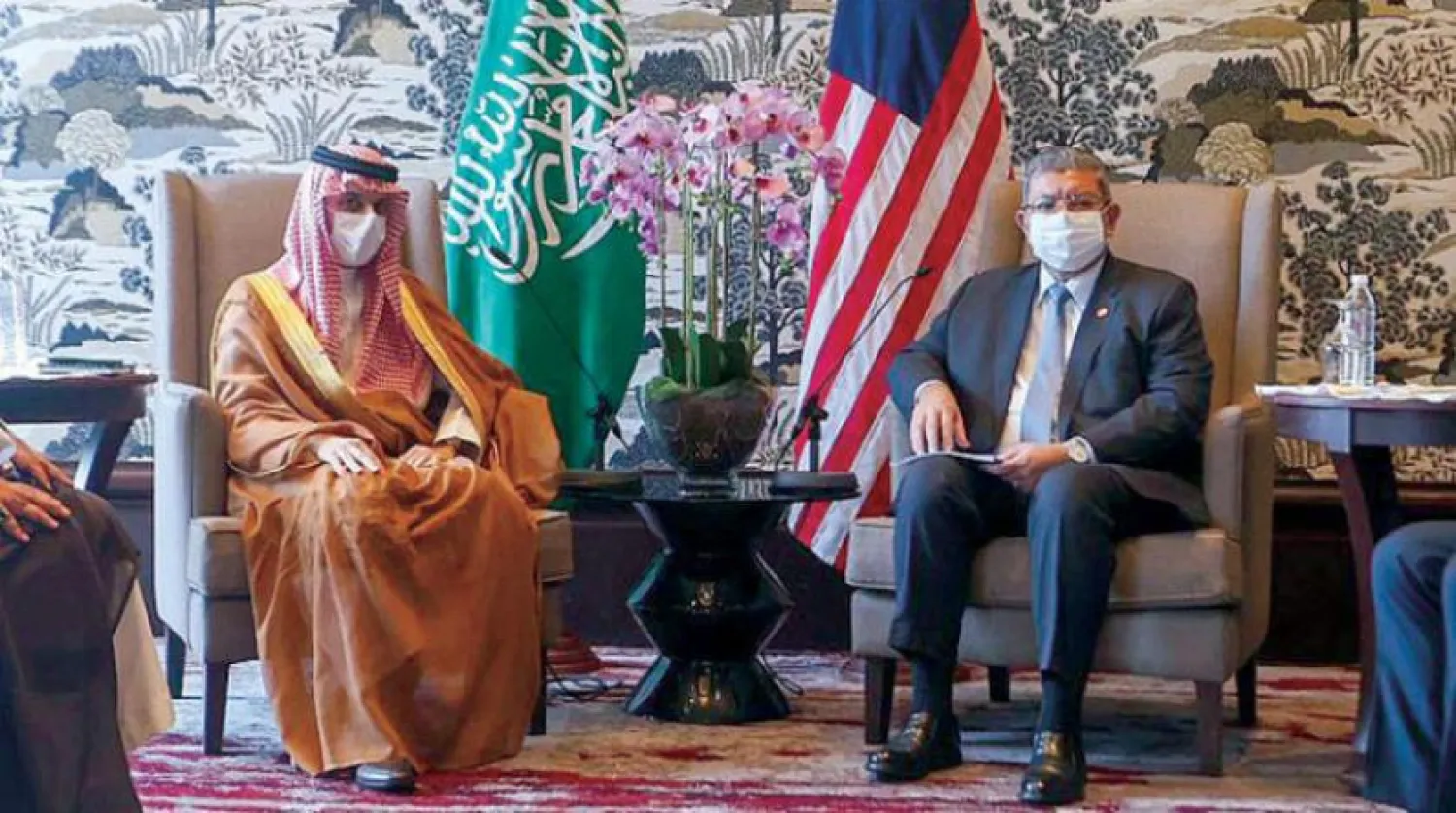 Saudi Foreign Minister Prince Faisal bin Farhan during his meeting with his Malaysian counterpart Saifuddin Abdullah (SPA)