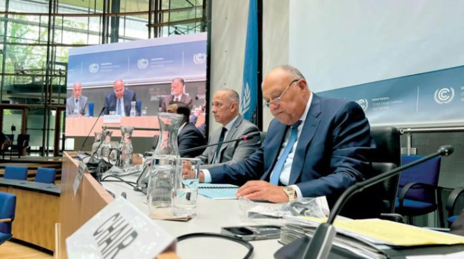 Egyptian Foreign Minister Sameh Shoukry during a meeting in the German city of Bonn (Egyptian Foreign Ministry)