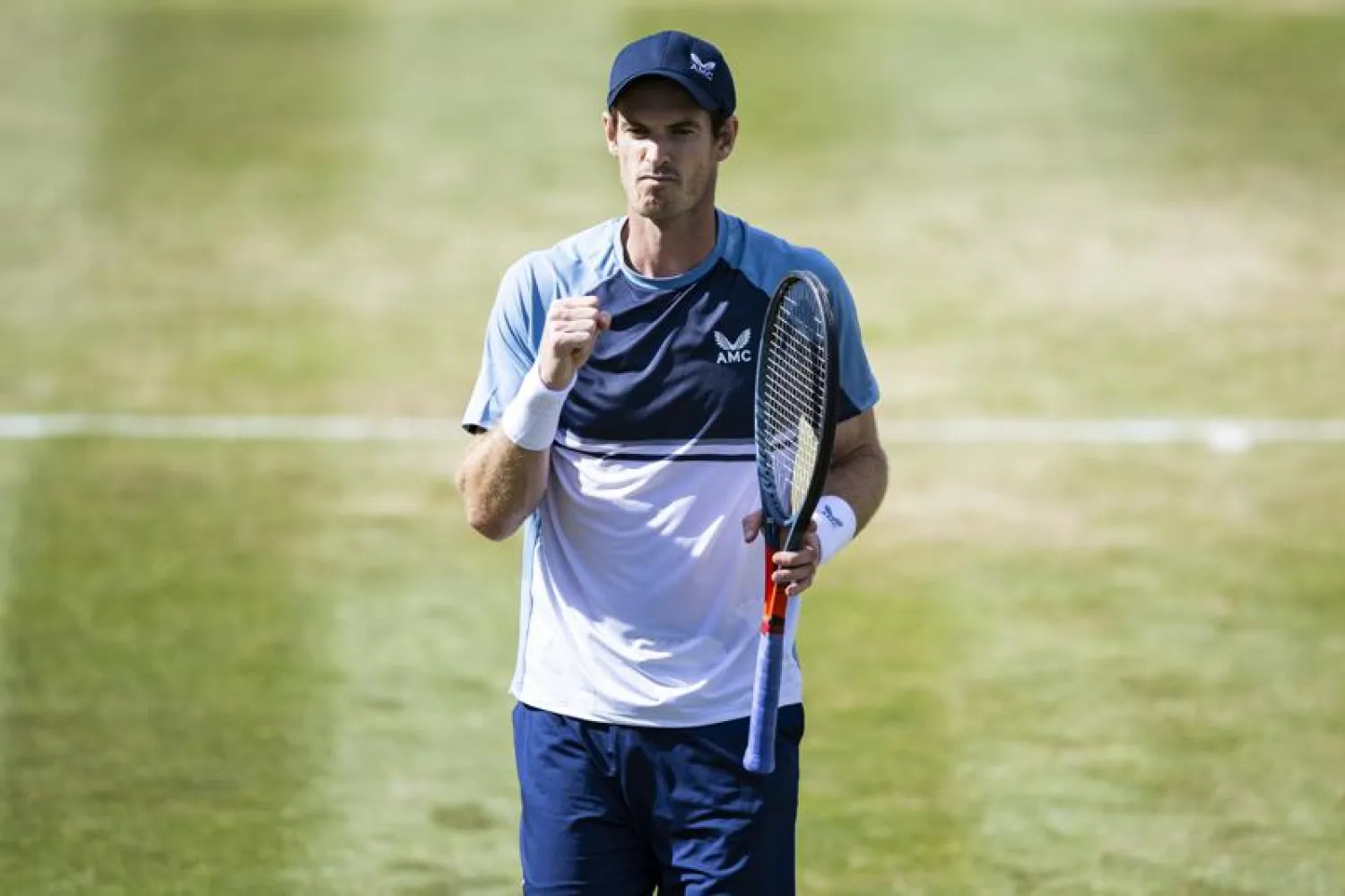 Britain's Andy Murray reacts during his ATP tennis quarterfinals match against Greece's Stefanos Tsitsipas in Stuttgart, Germany, Friday, June 10, 2022. (Tom Weller/dpa via AP)