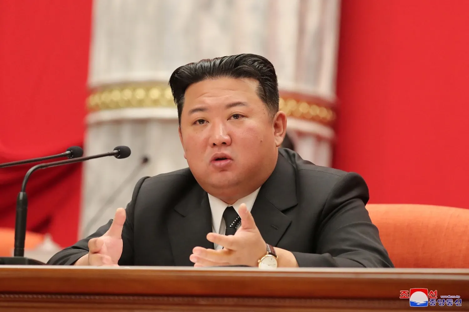 North Korean leader Kim Jong Un holds the Fifth Enlarged Plenary Meeting of the Eighth Central Committee of the Workers' Party of Korea (WPK) in Pyongyang, North Korea in this undated photo released by North Korea's Korean Central News Agency (KCNA) on June 11, 2022. (KCNA via Reuters)