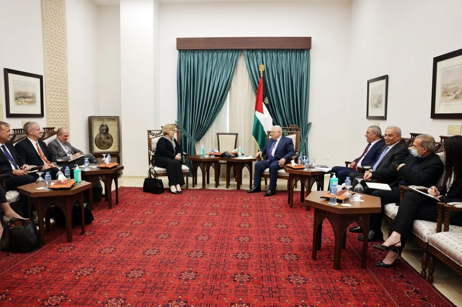 Palestinian President Mahmoud Abbas meeting with Assistant Secretary of State for Near Eastern Affairs Barbara Leaf in Ramallah late on Saturday (WAFA)
